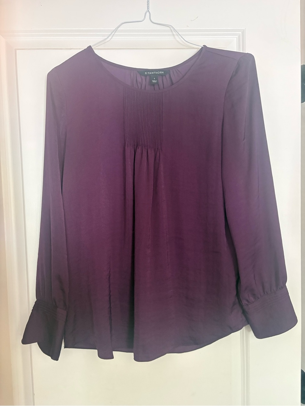 41 Hawthorn Plum Pleated-Front Long Sleeve Blouse